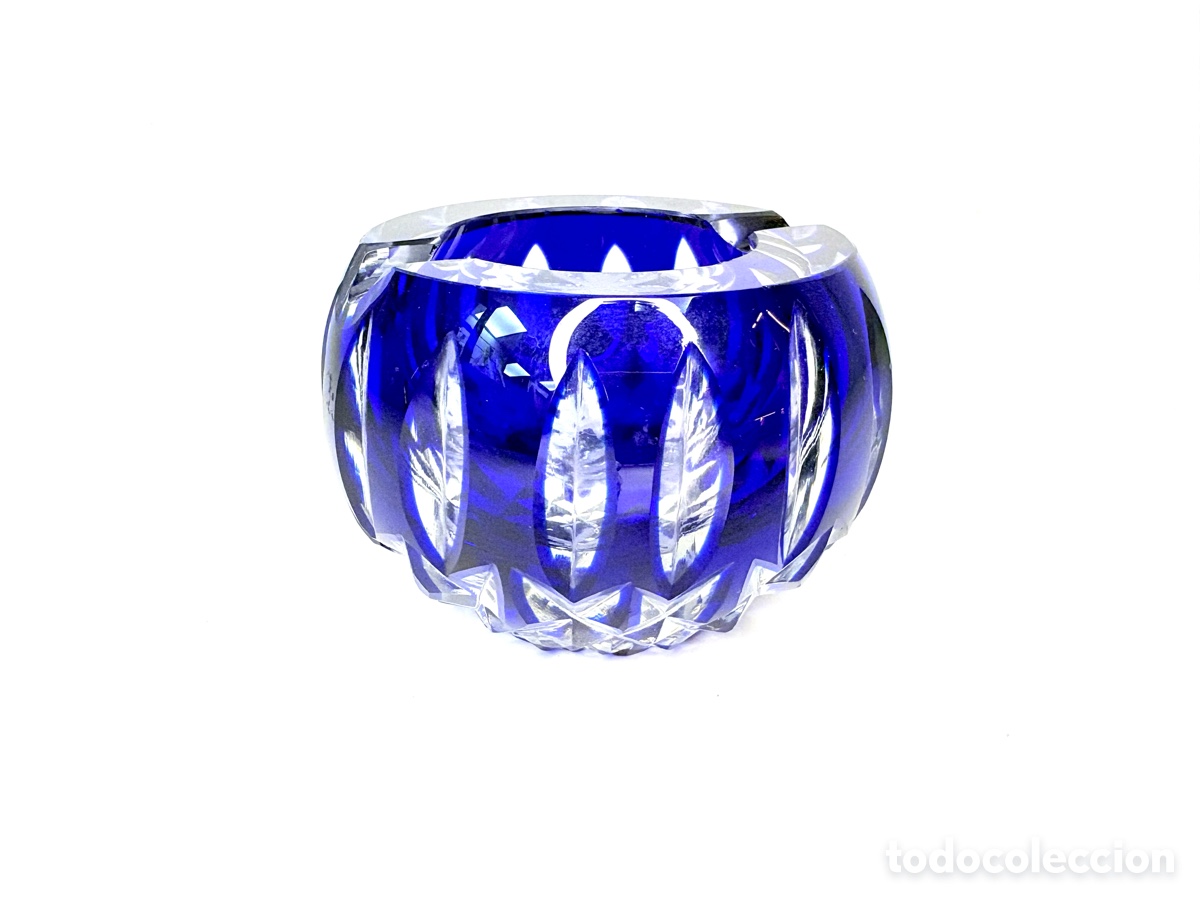 Antig&uuml;edades: Cenicero en cristal Cobalt Diamond Bohemia Checoslovaquia 1960&rsquo;s