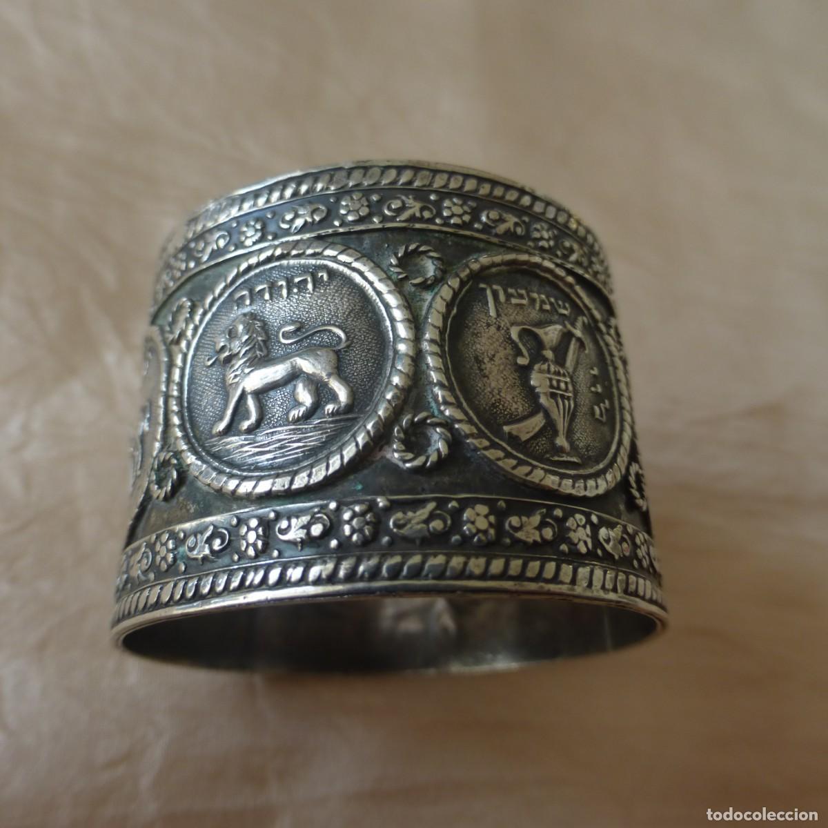 Antig&uuml;edades: SERVILLETERO HEBREO DE PLATA DE LEY 925 CON FIGURAS LEON S. XX STERLING SILVER NAPKIN HEBREW