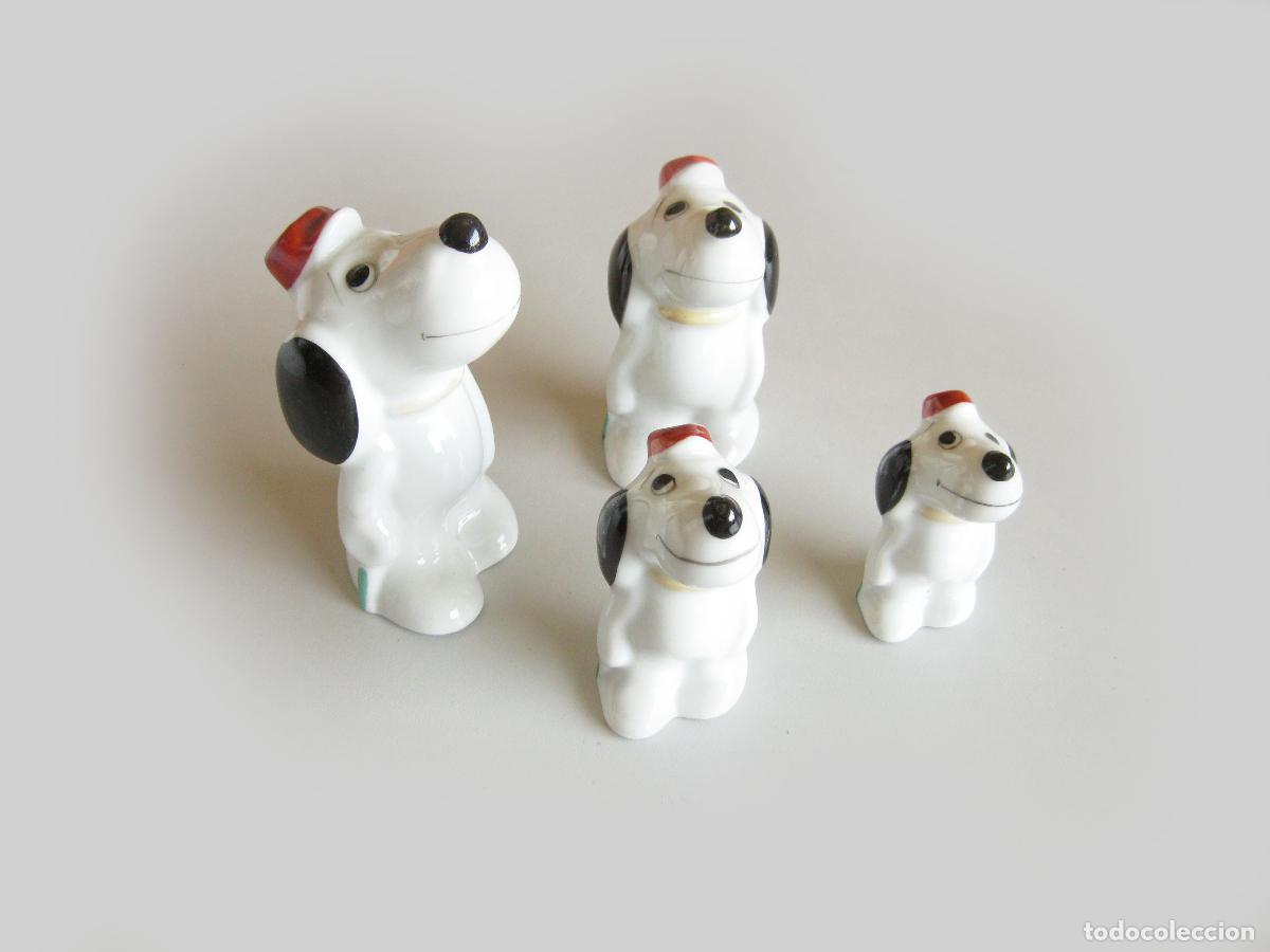 Antig&uuml;edades: 4 FIGURAS DE CER&Aacute;MICA DE SNOOPY EXCURSIONISTA ORIGINALES DE &Eacute;POCA