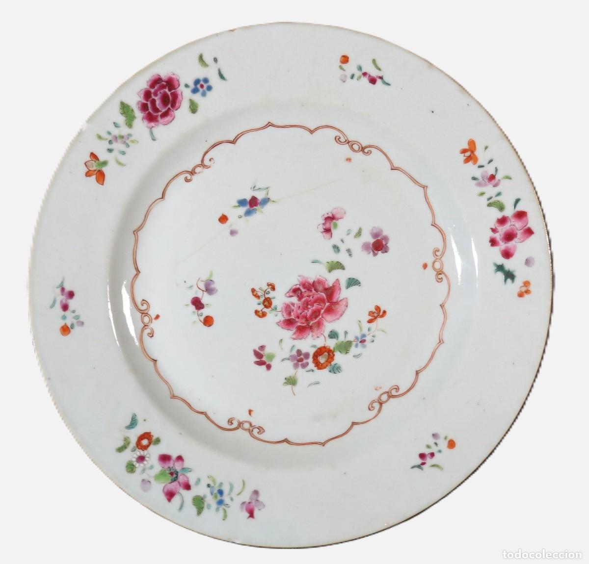 Antig&uuml;edades: Prato Fam&iacute;lia Rosa Companhia das &Iacute;ndias Porcelana Chinesa Per&iacute;odo Qianlong 1735-1796