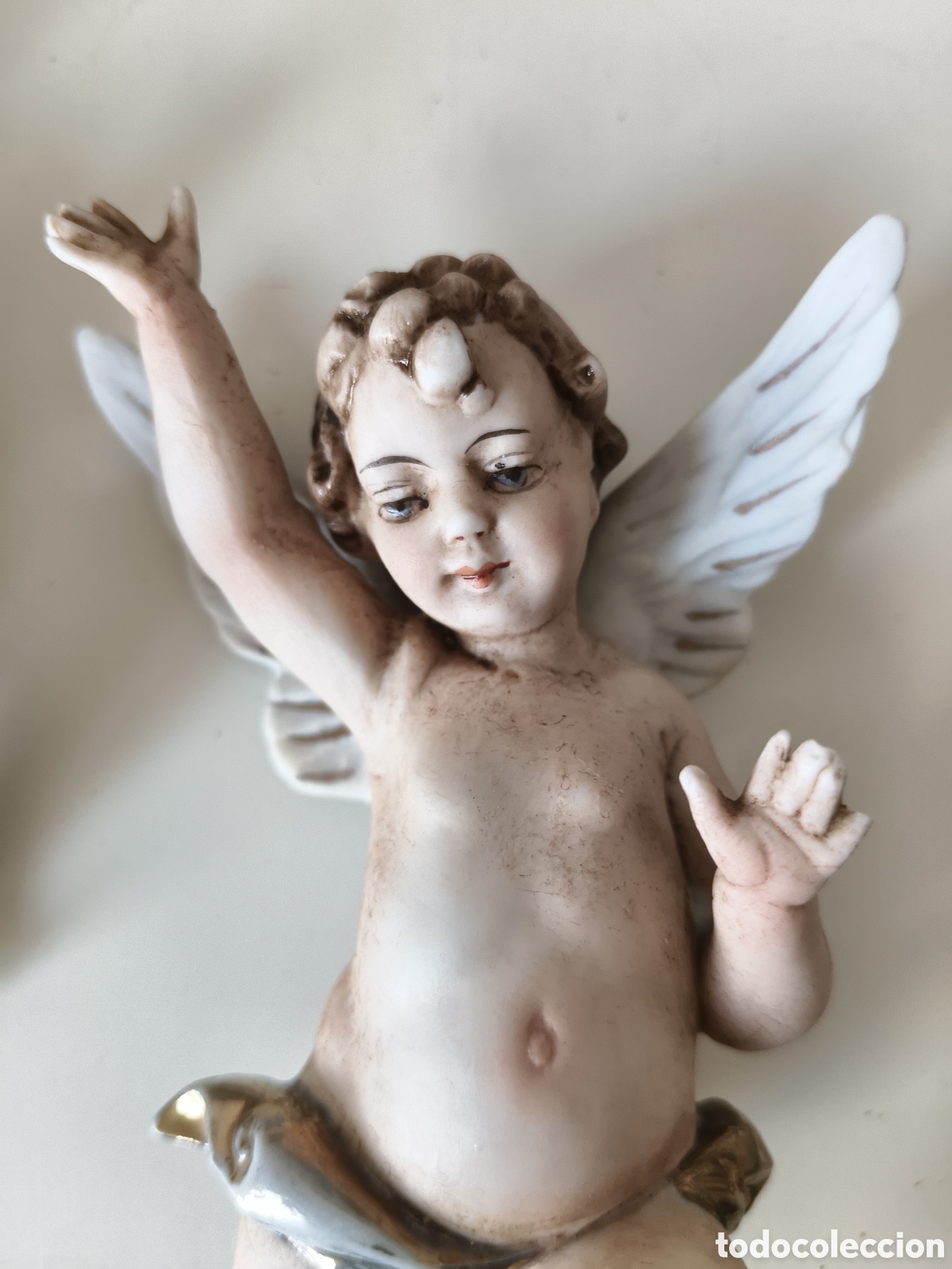 Antiquit&auml;ten: Pareja de &aacute;ngeles querubines porcelana biscuit ideal ange para Bel&eacute;n napolitano