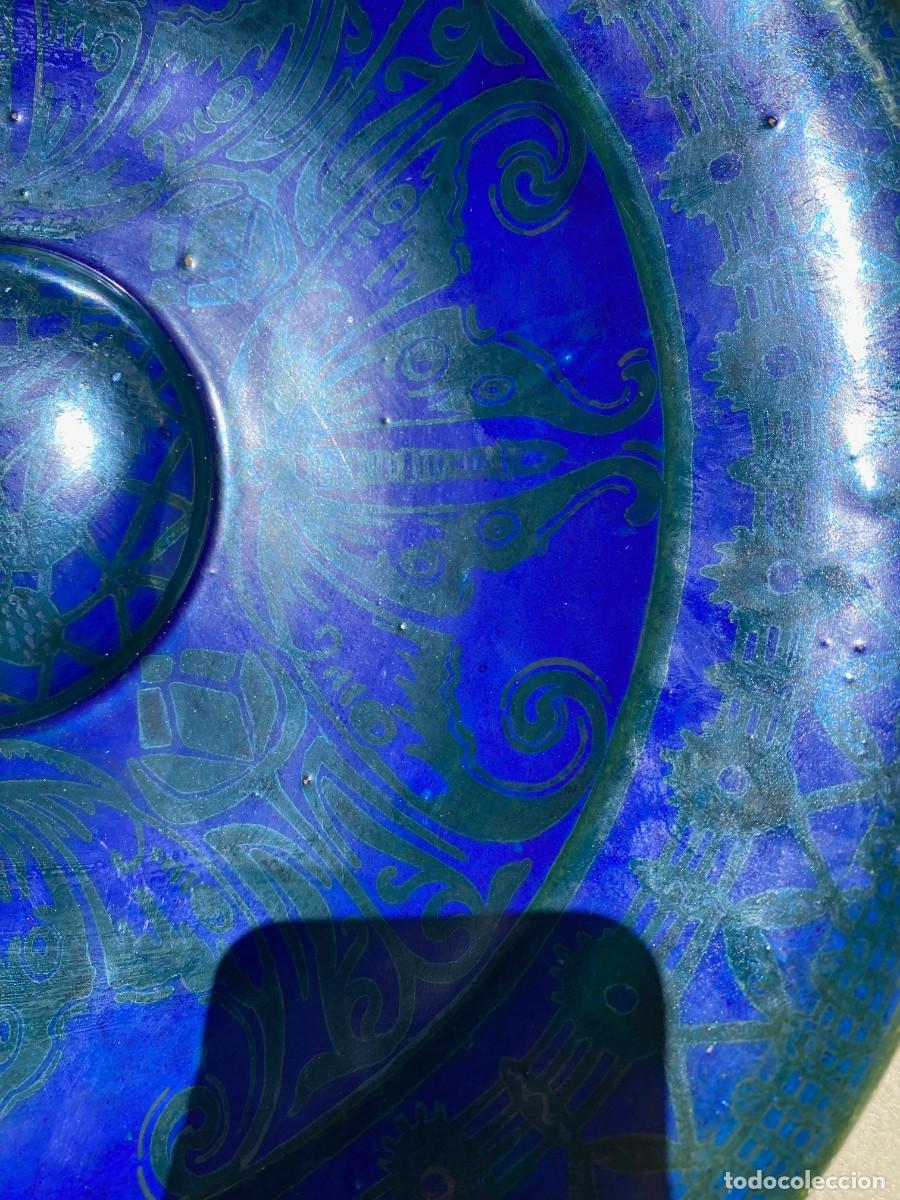Oggetti Antichi: UNICO!!!JUAN BTA HUERTA, CERAMICA FIRMADA MANISES REFLEJO METALICO AZUL XIX