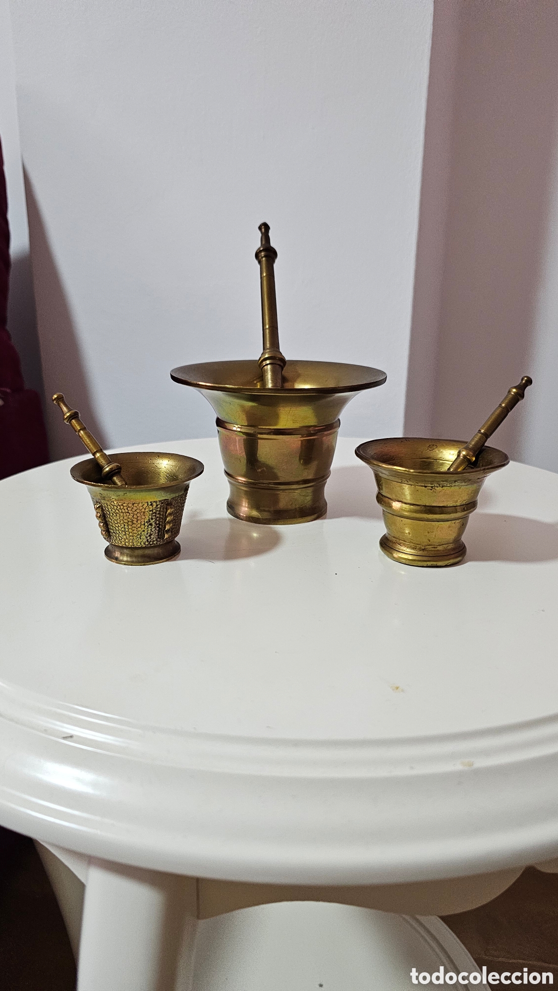Antig&uuml;edades: Lote 3 Morteros Almirez Bronce Lat&oacute;n Macizo