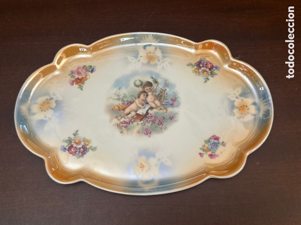 Antiquit&eacute;s: PRECIOSA BANDEJA O PLATO DE PORCELANA DE LIMOGES CON QUERUBINES / ANGELES