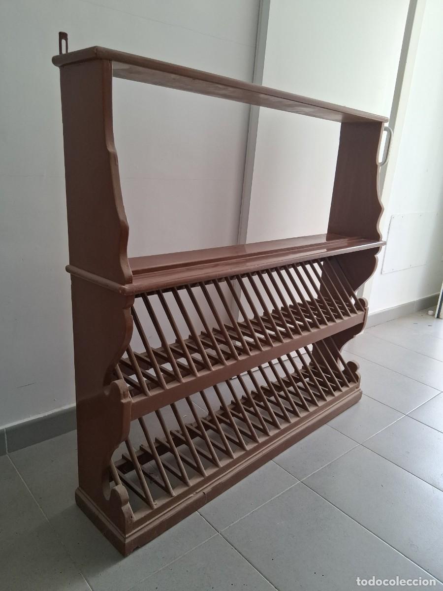 Antig&uuml;edades: Platero de madera mueble para platos con repisa para utensilios de la cocina