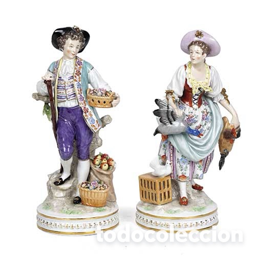 Antig&uuml;edades: Pareja de figuras de porcelana alemana de Sitzendorf del siglo XIX