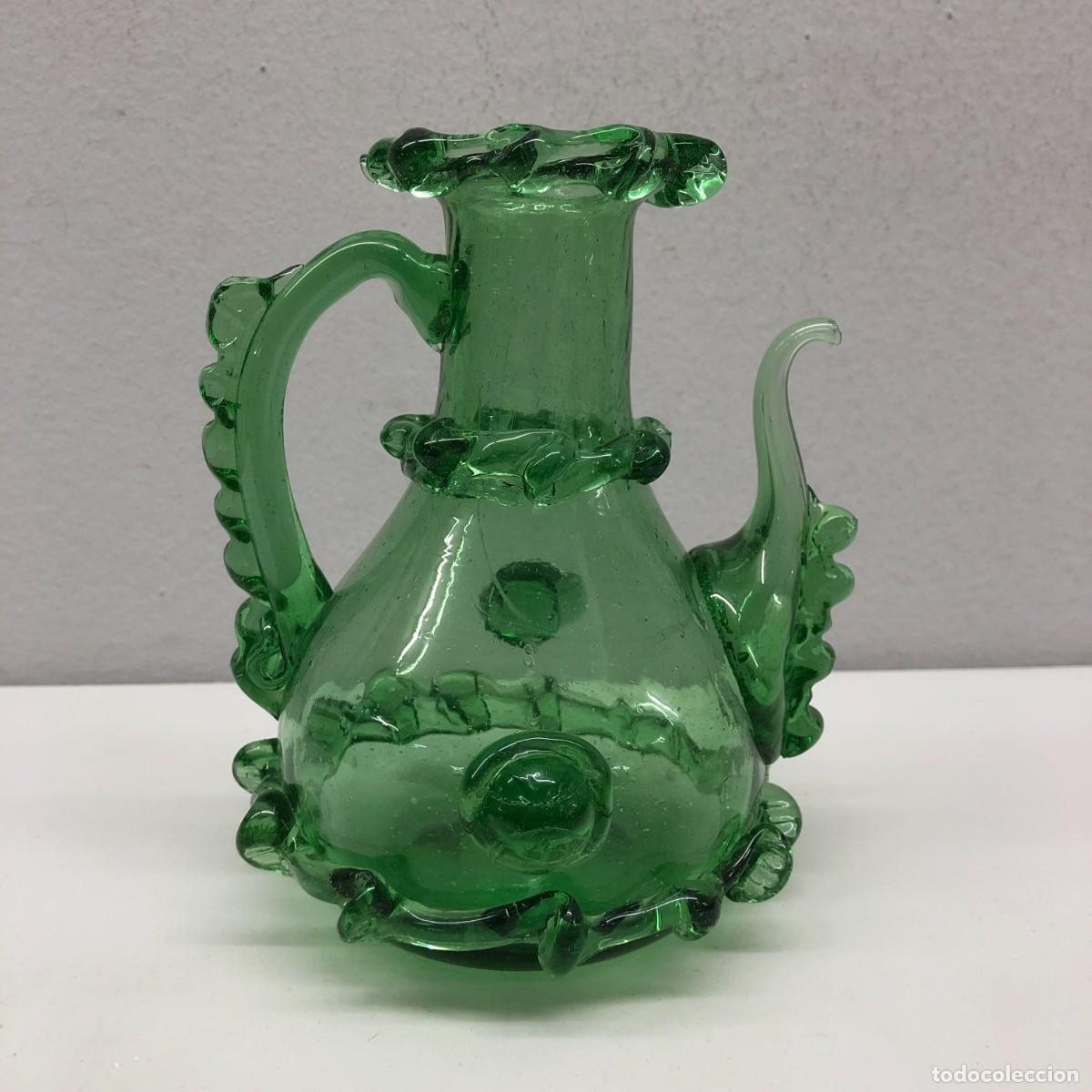 Antig&uuml;edades: CETRILLERA DE CRISTAL MALLORQU&Iacute;N - COLOR VERDE - SOPLADO A MANO - S. XIX-XX - 17 X 15 X 13 CM