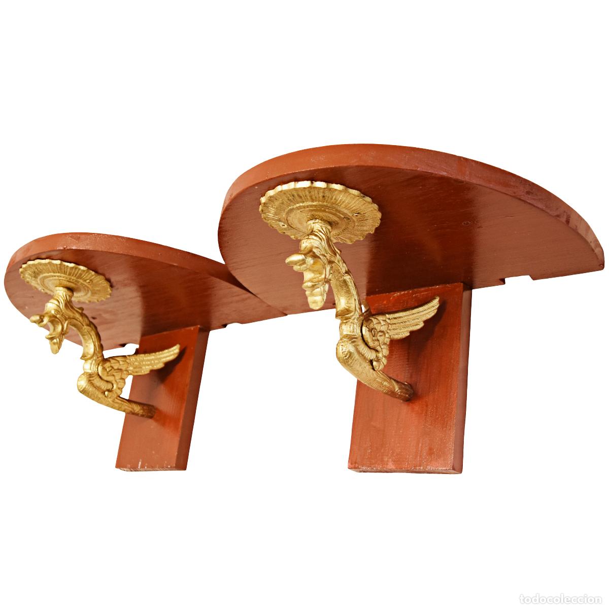 Antig&uuml;edades: Repisas / m&eacute;nsulas de pared de madera y bronce - Drag&oacute;n