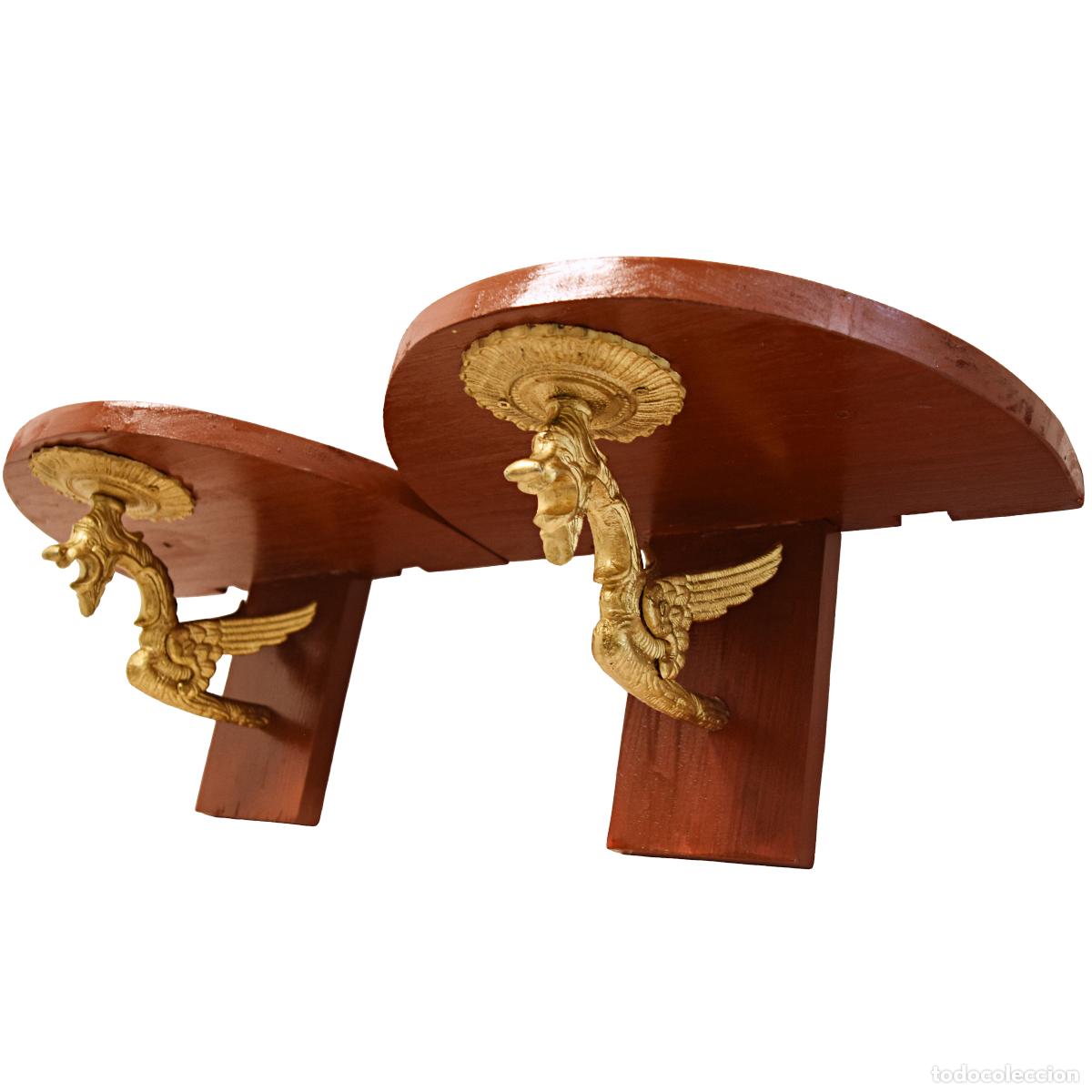 Antig&uuml;edades: Repisas / m&eacute;nsulas de pared de madera y bronce - Drag&oacute;n - Foto 2