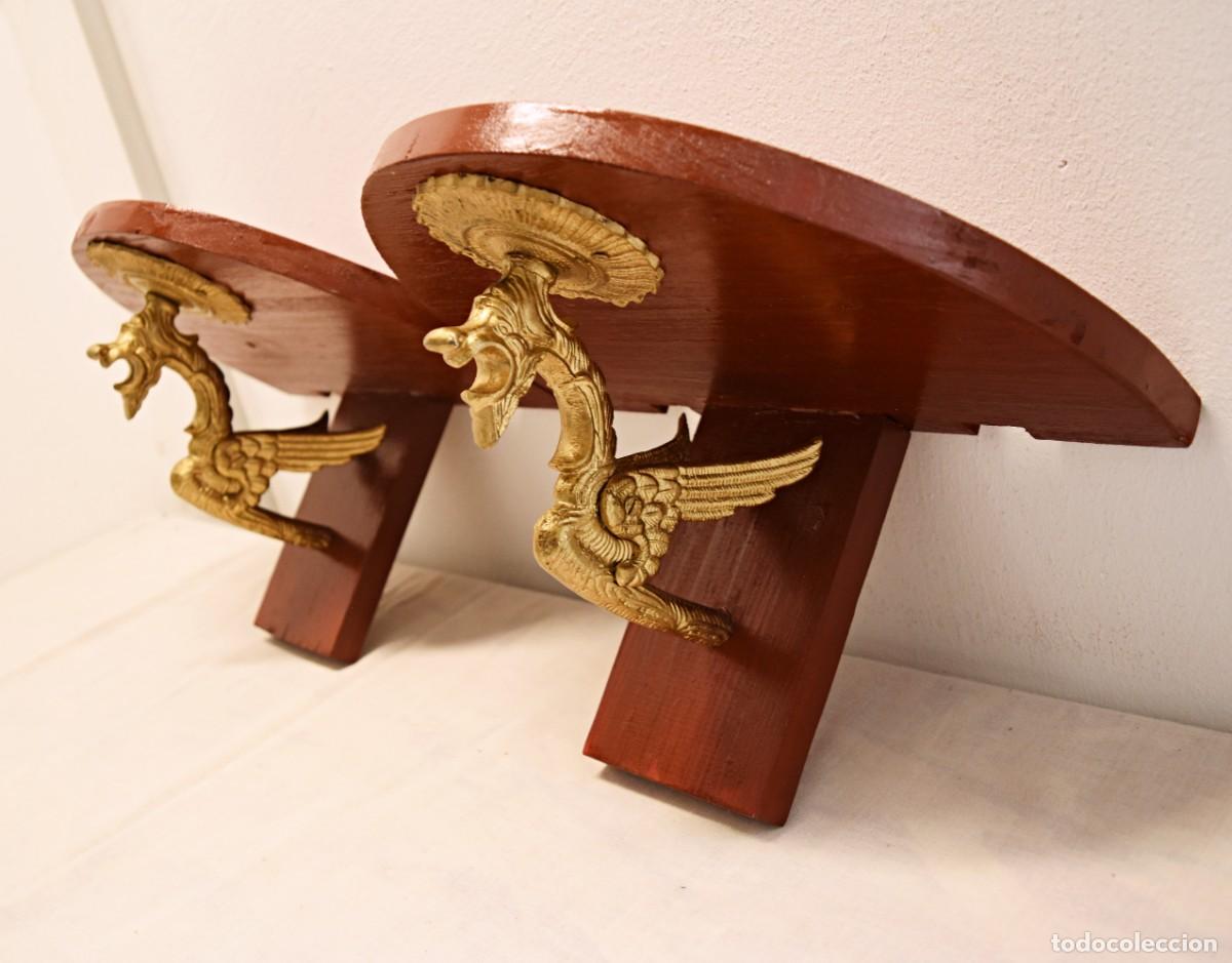 Antig&uuml;edades: Repisas / m&eacute;nsulas de pared de madera y bronce - Drag&oacute;n - Foto 6