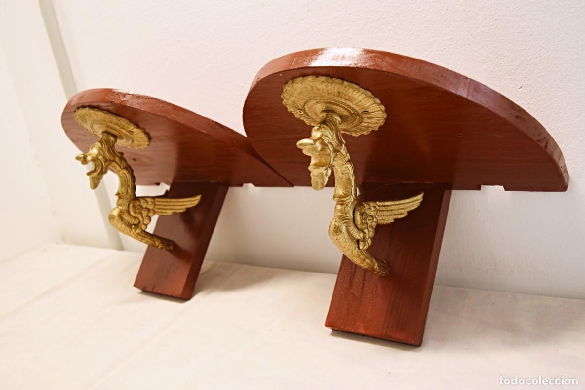 Antig&uuml;edades: Repisas / m&eacute;nsulas de pared de madera y bronce - Drag&oacute;n - Foto 7