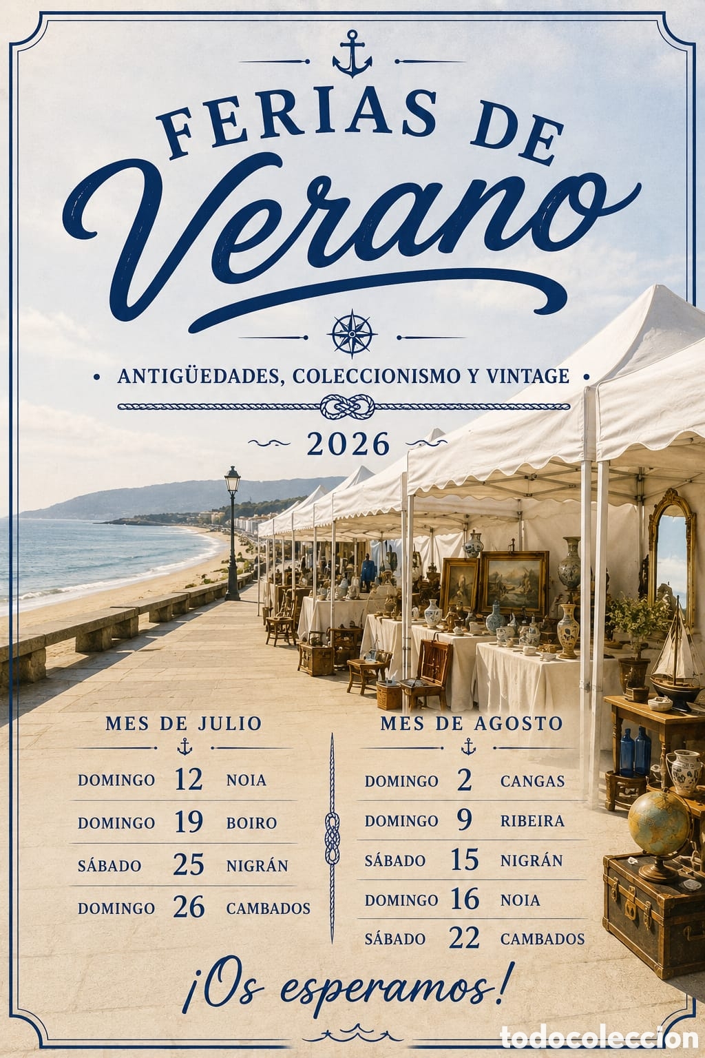 Antig&uuml;edades: CARTEL FERIAS ANTIG&Uuml;EDADES VERANO 2026 GALICIA CORU&Ntilde;A,PONTEVEDRA