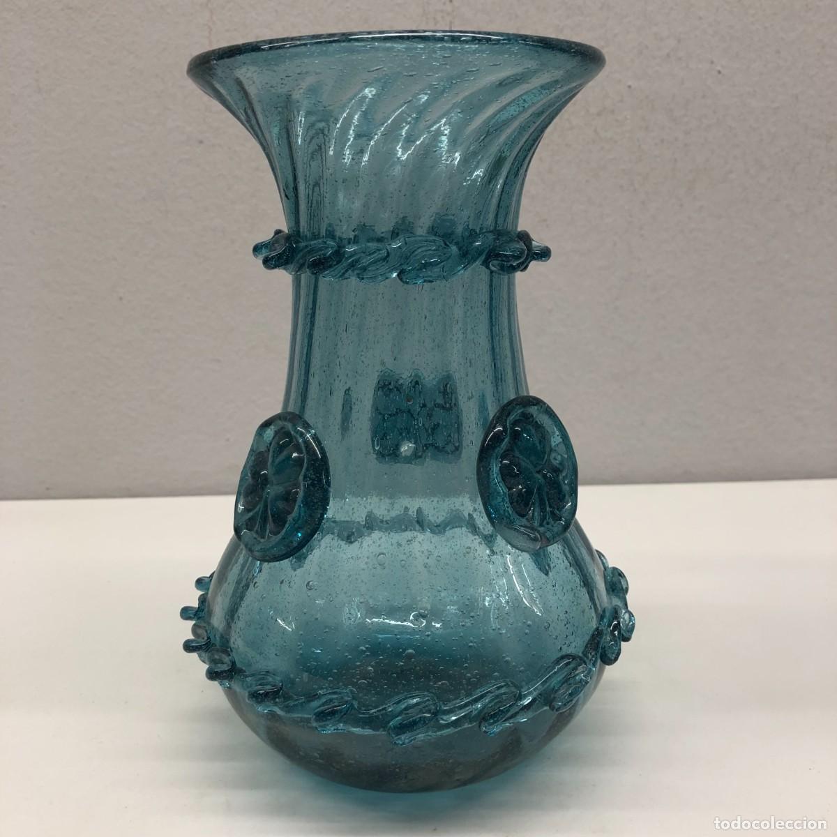Antig&uuml;edades: PRECIOSO JARRON CENTRO DE MESA DE CRISTAL MALLORQU&Iacute;N SOPLADO A MANO - S. XIX-XX - 20,5 X 14 X 14 CM