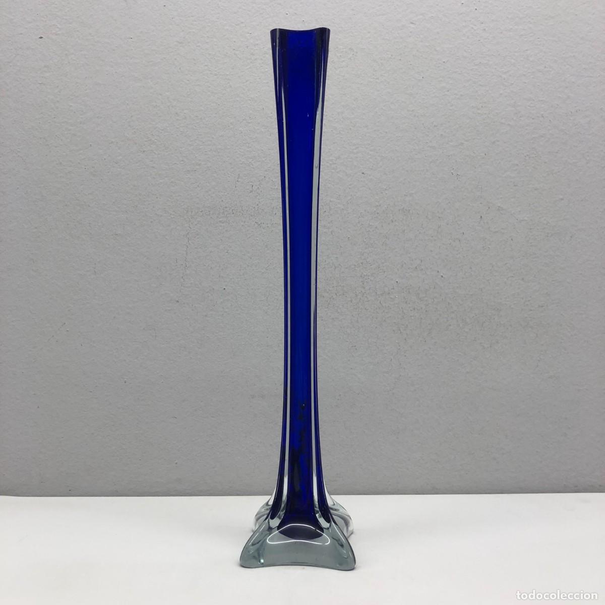 Antig&uuml;edades: JARRON VIOLETERO EN CRISTAL DE MURANO - 40 X 9 X 9 CM - EN CRISTAL AZUL - RAR&Iacute;SIMA PIEZA