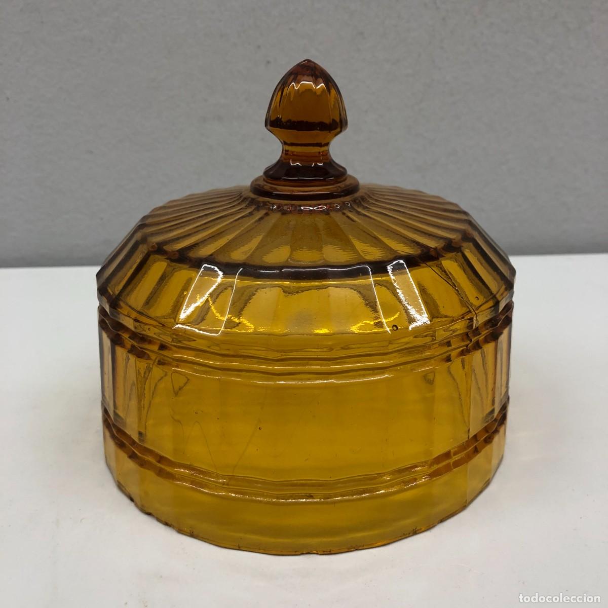 Antig&uuml;edades: PRECIOSA TAPA DE CRISTAL SOPLADO AMARILLO - PARA TAPAR COMIDA - S. XIX - RARA PIEZA - 16 X 16 X 13