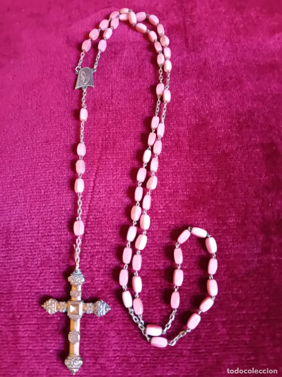 Antiques: Rosario de plata con cuentas de cristal y Cruz dorada al mercurio d&eacute;cada de los 40/50
