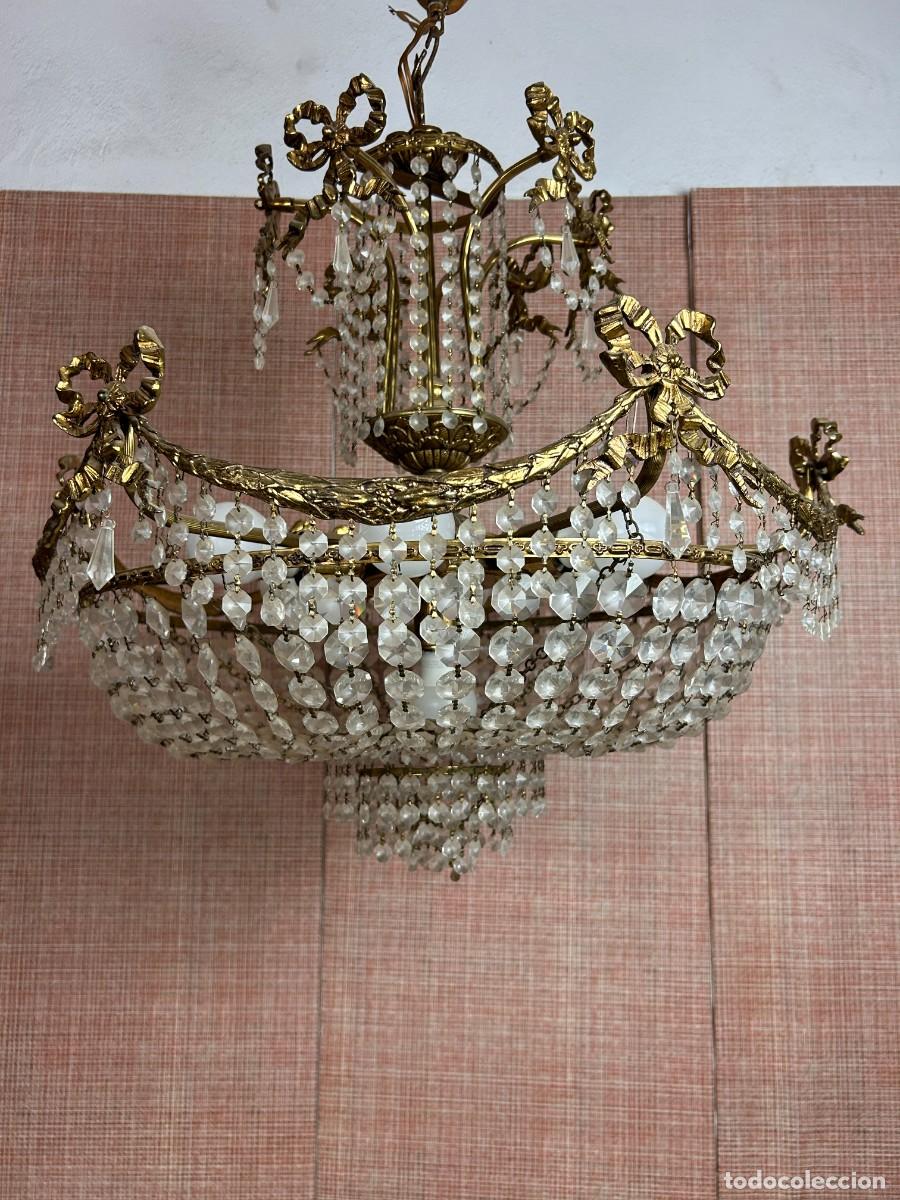 Antig&uuml;edades: L&aacute;mpara antigua Cristal y Bronce 80x 66 cm