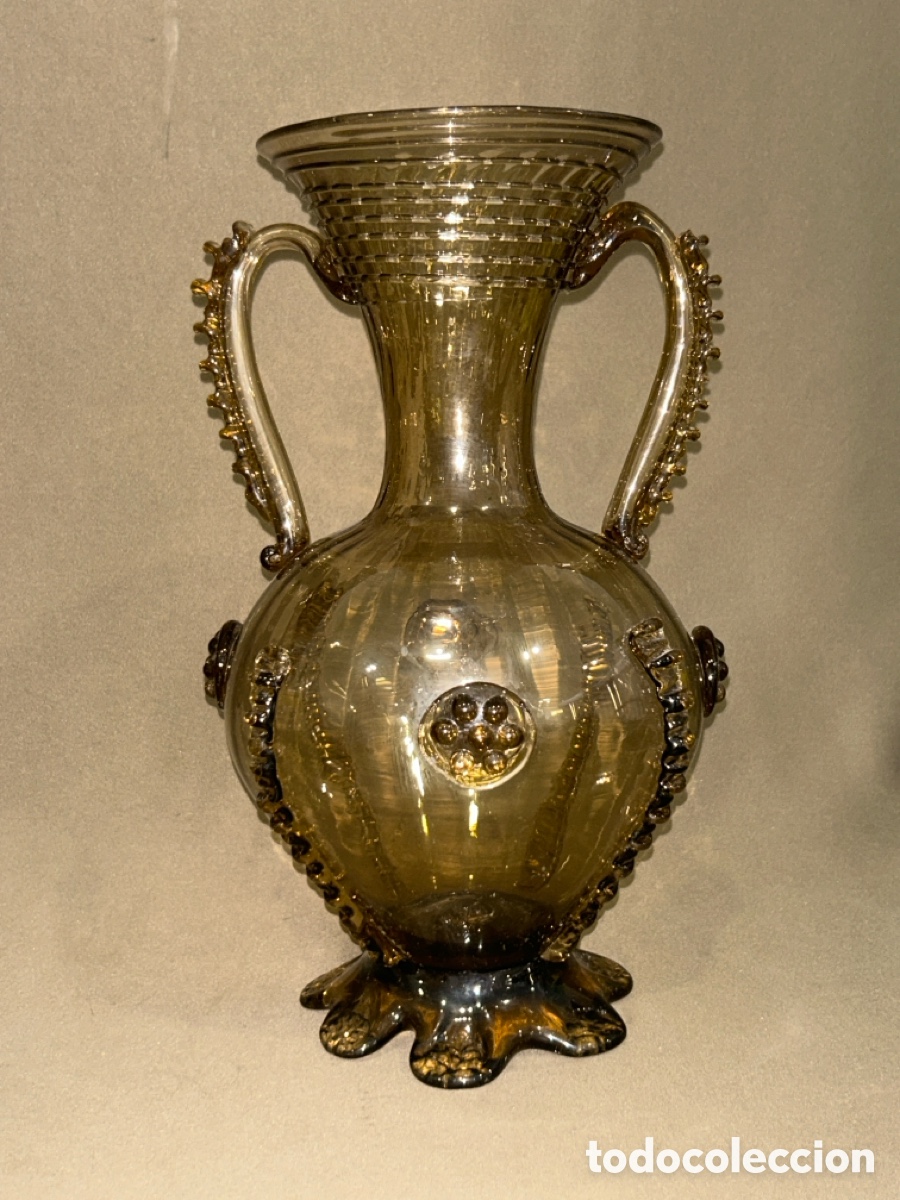 Antig&uuml;edades: PRECIOSO JARR&Oacute;N MALLORQU&Iacute;N DE CRISTAL SOPLADO EN COLOR AMBAR 32 CM, S.XIX *VER FOTOS*