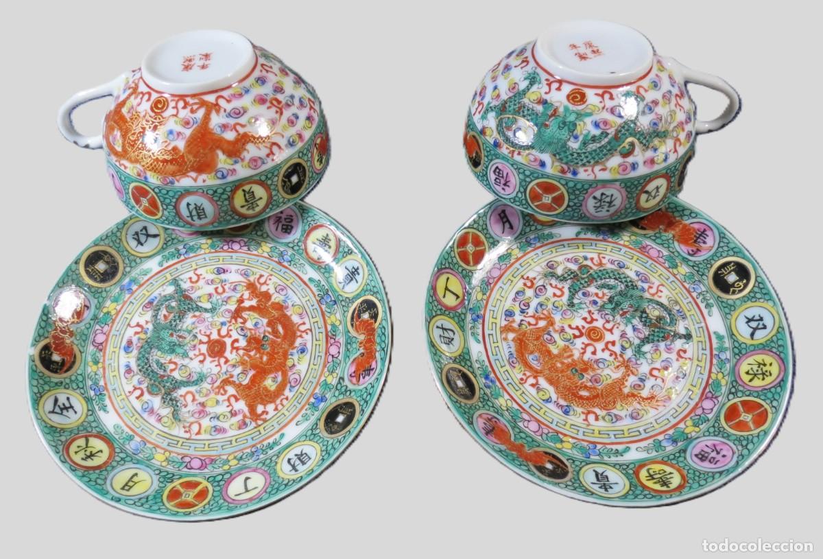 Antig&uuml;edades: Par de ch&aacute;venas Porcelana Chinesa decora&ccedil;&atilde;o Drag&oacute;es 1950