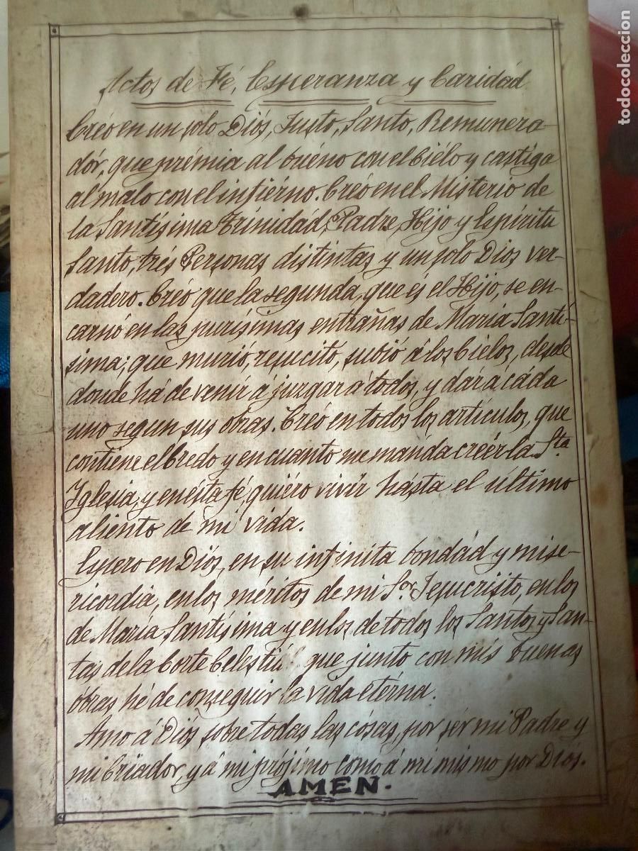 Antig&uuml;edades: Escrito tablilla actos de fe esperanza Y caridad