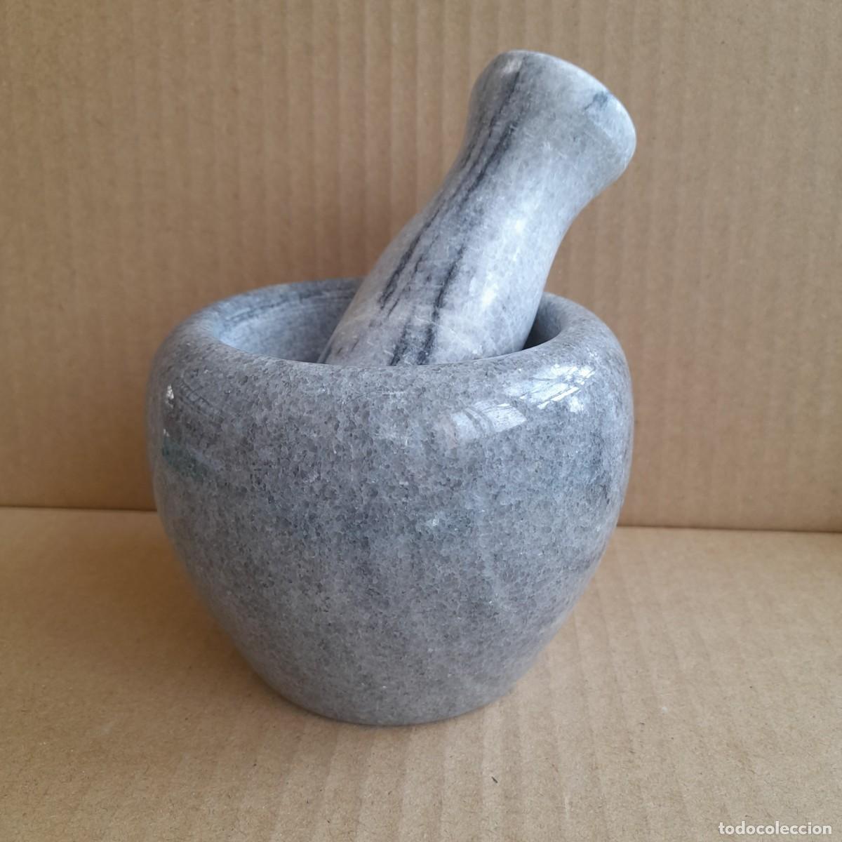 Antig&uuml;edades: Mortero de M&aacute;rmol Natural Nuevo 10 cm con Maja 12 cm | Cocina, Especias, Ali&ntilde;os y Salsas