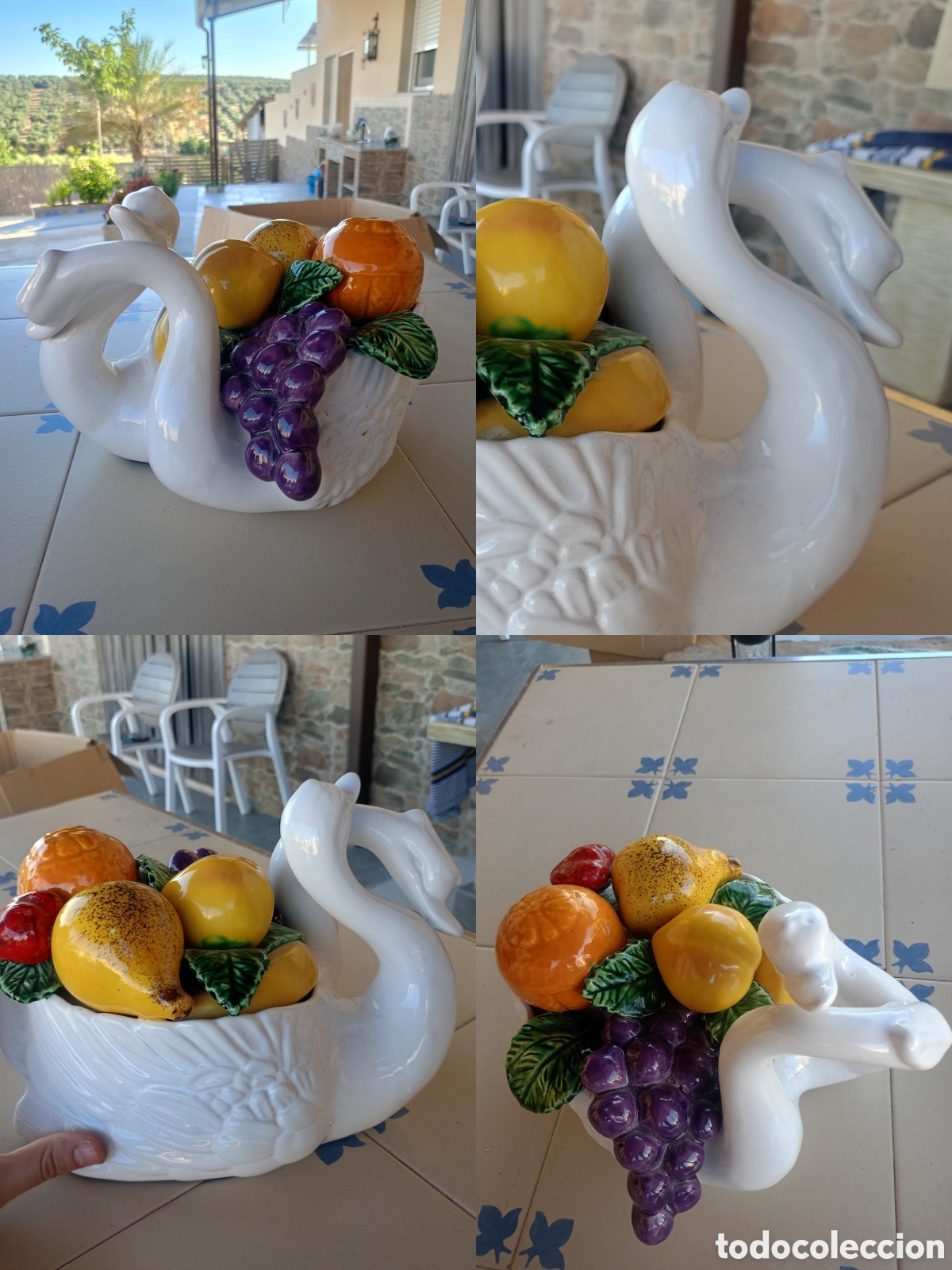 Antig&uuml;edades: Gran Frutero Cisne Cer&aacute;mica Vintage