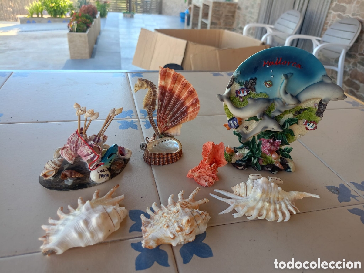 Antig&uuml;edades: Lote Decoraci&oacute;n Marinera Vintage - Figuras, Souvenirs y Conchas del Mar
