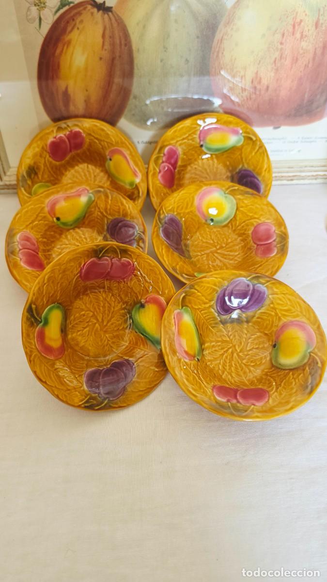 Antiques: Lote de 6 Boles de Barbotina Francesa Salins-les-Bains Relieve de Frutas Vintage Cer&aacute;mica de Colecci