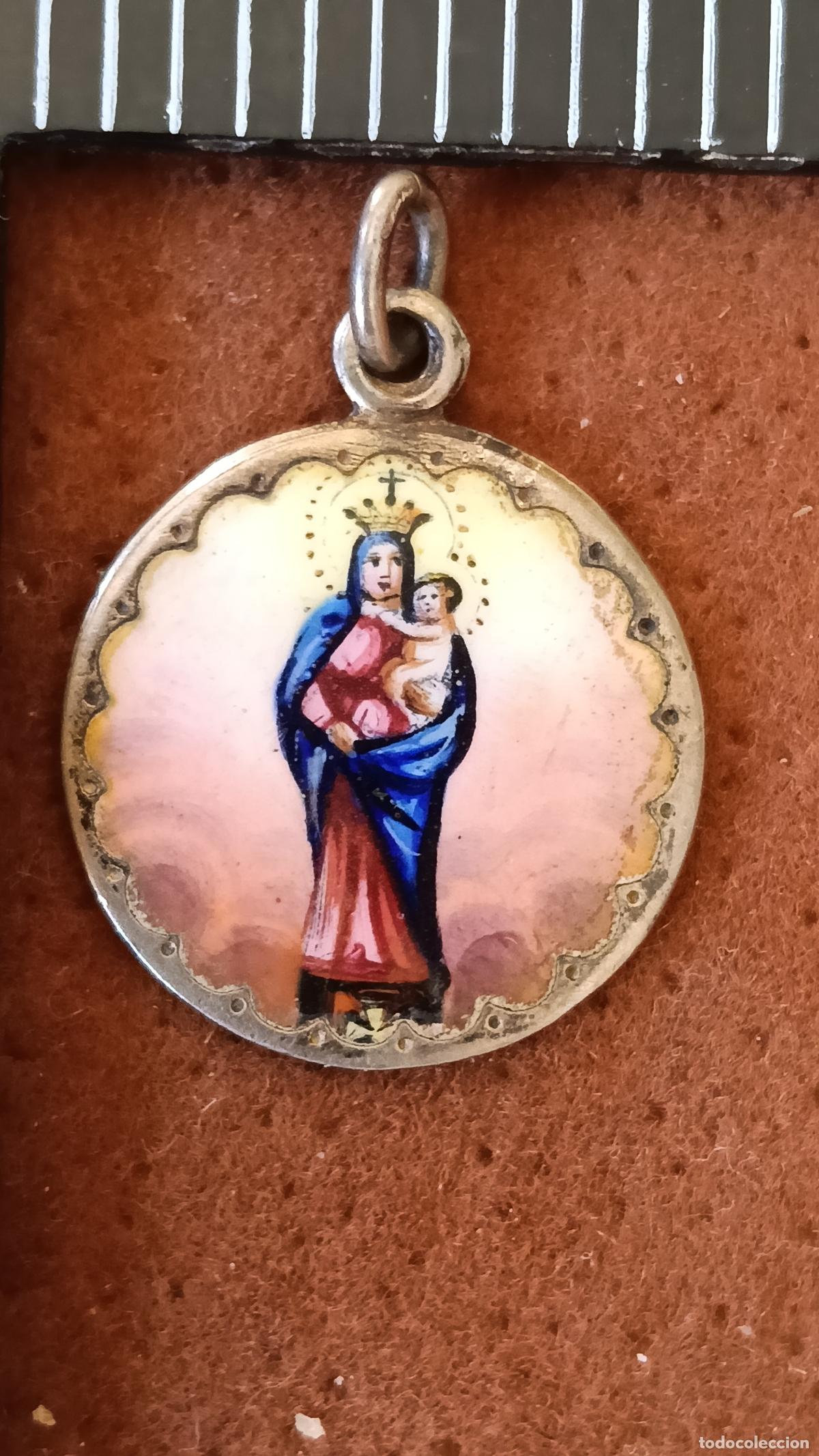 Antig&uuml;edades: ANTIGUA MEDALLA RELIGIOSA ESMALTADA VIRGEN MARIA CON NI&Ntilde;O JESUS, MINIATURA