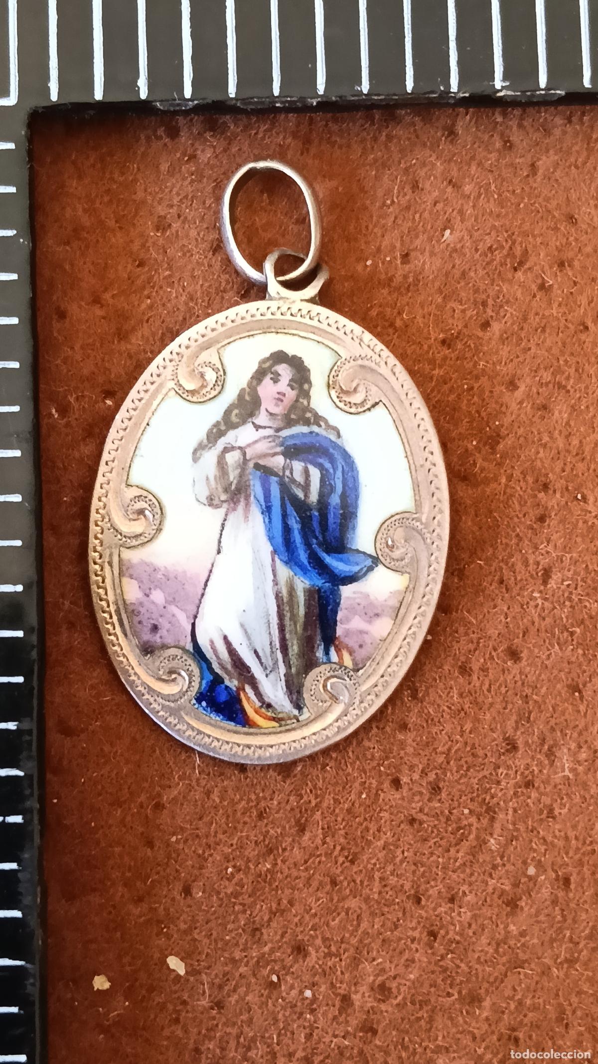 Antig&uuml;edades: ANTIGUA MEDALLA RELIGIOSA ESMALTADA VIRGEN INMACULADA CONCEPCION, MINIATURA