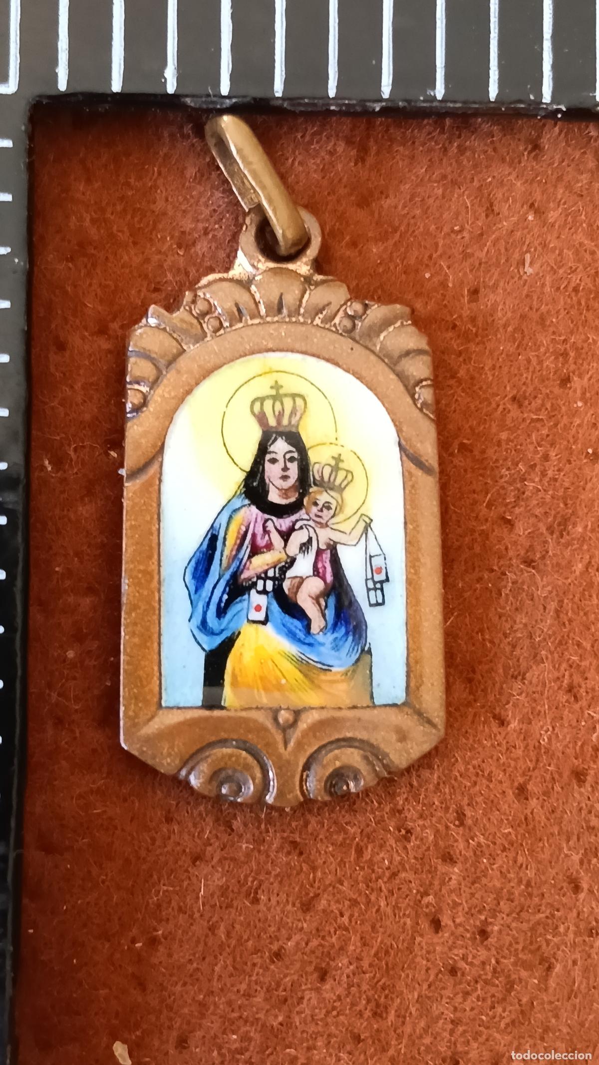 Antig&uuml;edades: ANTIGUA MEDALLA RELIGIOSA ESMALTADA VIRGEN MARIA CON NI&Ntilde;O JESUS, MINIATURA