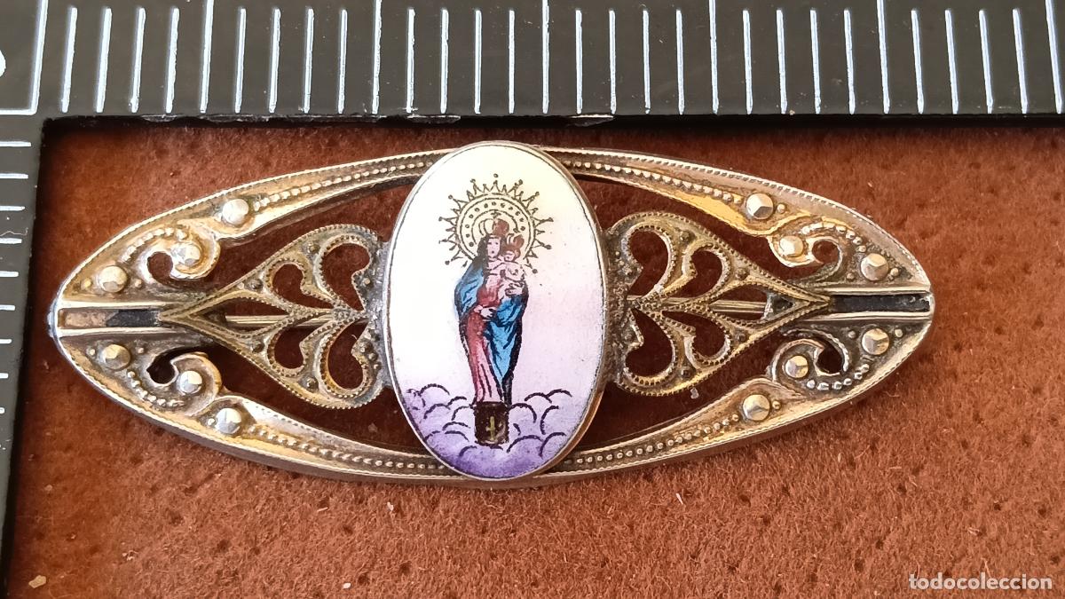 Antig&uuml;edades: ANTIGUO BROCHE RELIGIOSO ESMALTADA VIRGEN DEL PILAR, MINIATURA