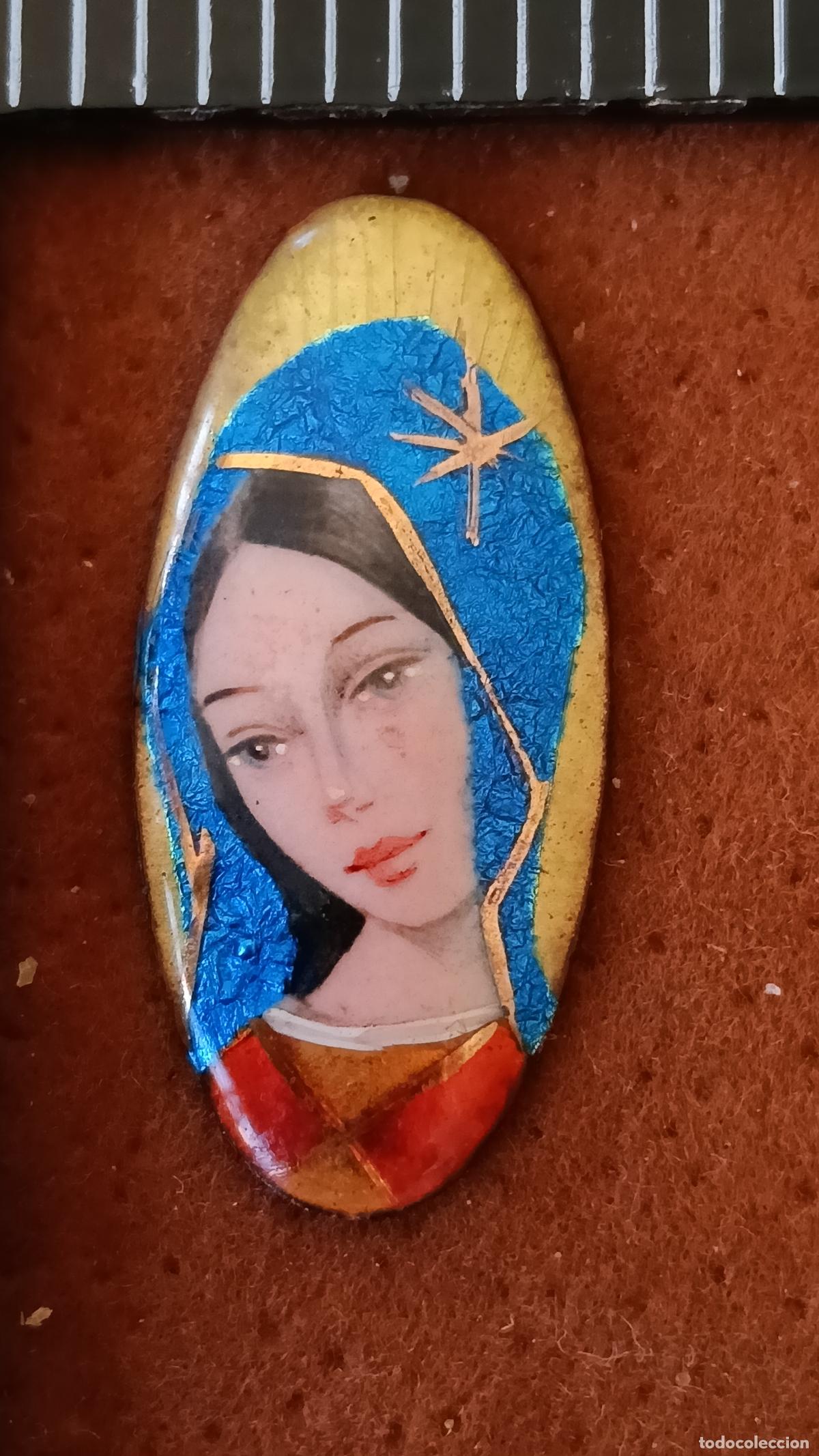 Antig&uuml;edades: ANTIGUA PEQUE&Ntilde;A PLACA O MEDALLA RELIGIOSA ESMALTADA VIRGEN MARIA, MINIATURA