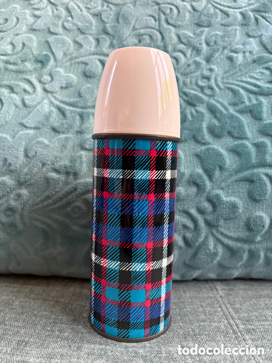 Antig&uuml;edades: (L911) Termo Vintage Vacco Limited England &ndash; 230 ml &ndash; Estampado de Cuadros Tart&aacute;n