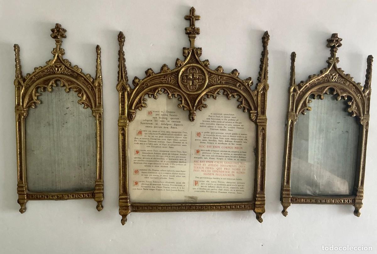 Antig&uuml;edades: Conjunto 3 Sacras de Altar Neog&oacute;ticas con Canon Missae original c.1900 + soportes de regalo