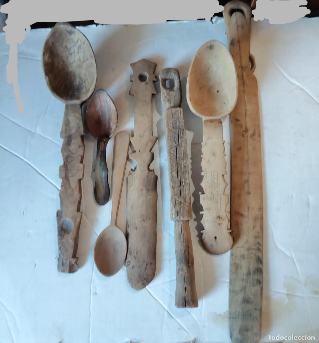 Antig&uuml;edades: Lote de 7 utensilios de cocina pastoriles antiguos