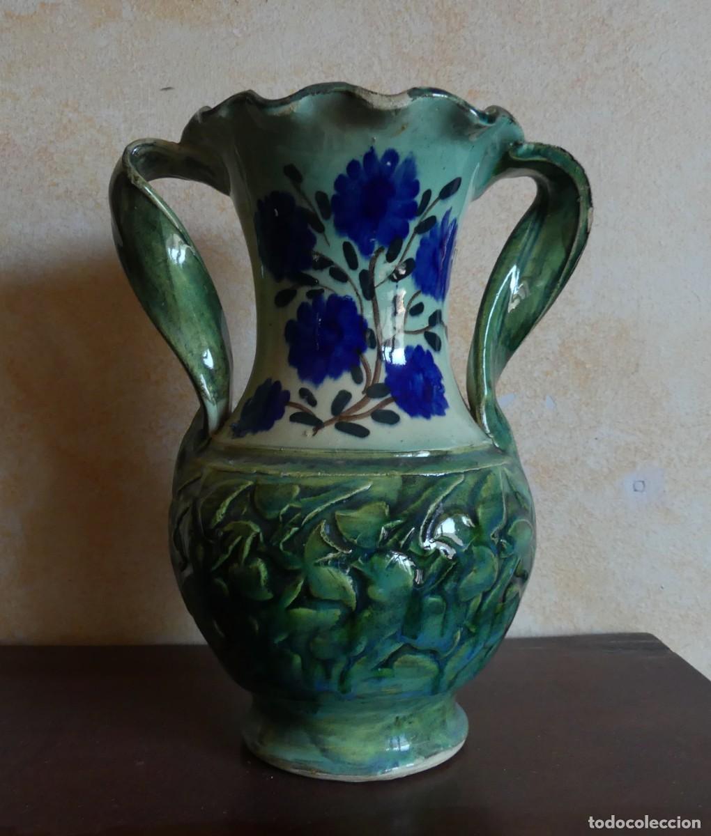 Antig&uuml;edades: JARR&Oacute;N ARTESANO DE DOS ASAS VIDRIADO EN VERDE( PAGO POR BIZUM )