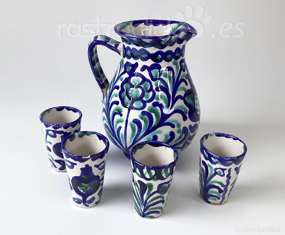 Antig&uuml;edades: Jarra y vasos de cer&aacute;mica Fajalauza Granada