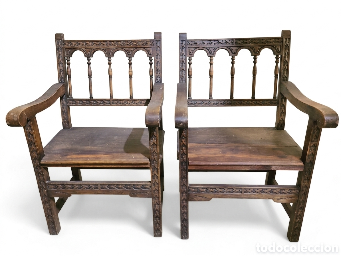 Antiquit&eacute;s: Pareja de sillones de madera maciza en perfecto estado