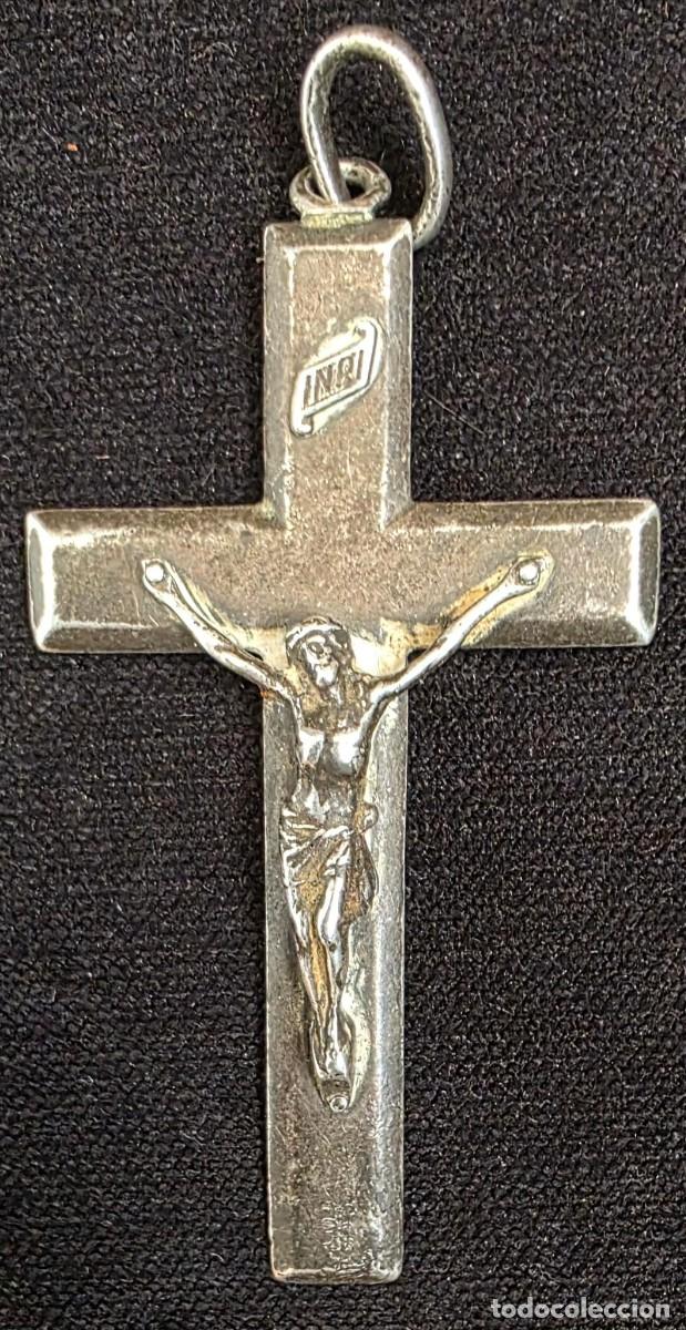 Antig&uuml;edades: Antiguo Crucifijo de Plata con Cristo &ndash; Grabado &rdquo;Ave Mar&iacute;a&rdquo; y Fecha 26-4-45 &ndash; Colgante Religioso