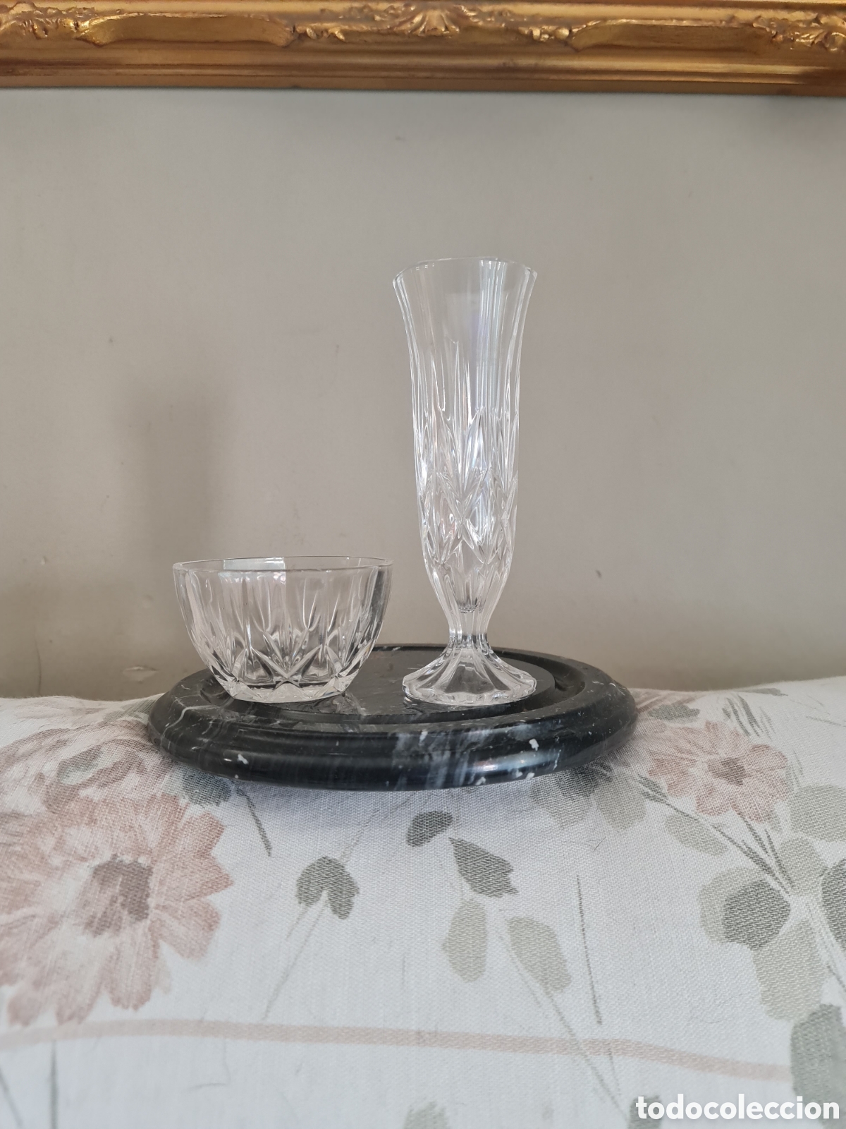 Antig&uuml;edades: Bohemia Conjunto Vintage Tallado a Mano &ndash; Florero y Cuenco