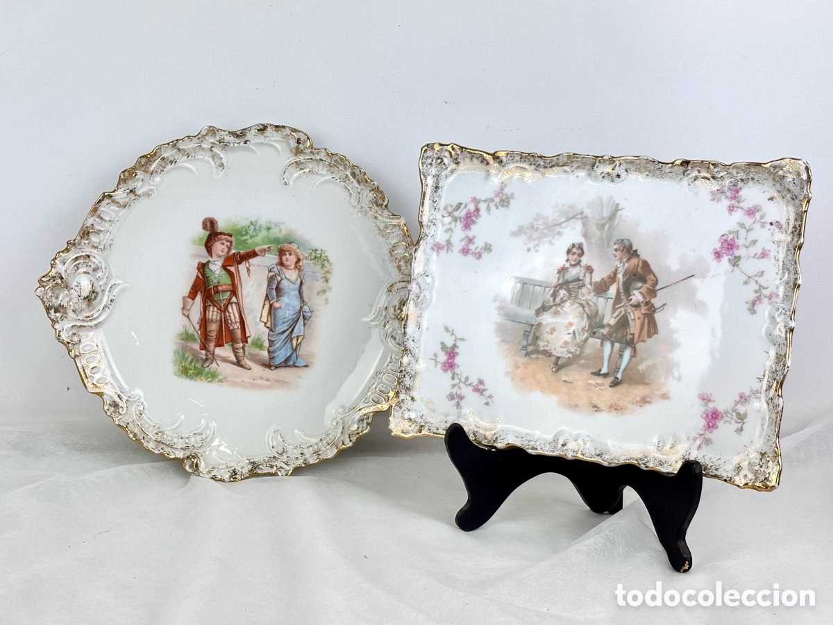 Antiquit&auml;ten: PAREJA DE BANDEJAS EN PORCELANA MODERNISTAS