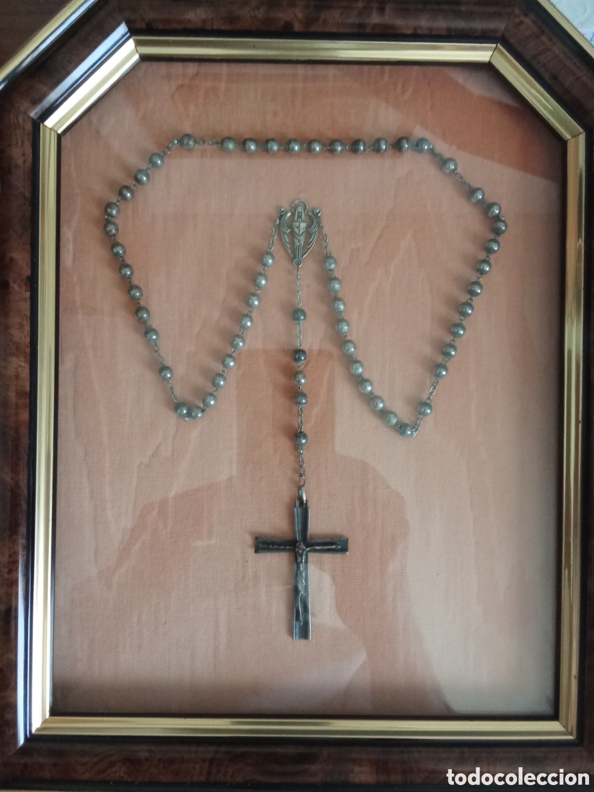 Antig&uuml;edades: Rosario antiguo realizado en plata , enmarcado , JMJ