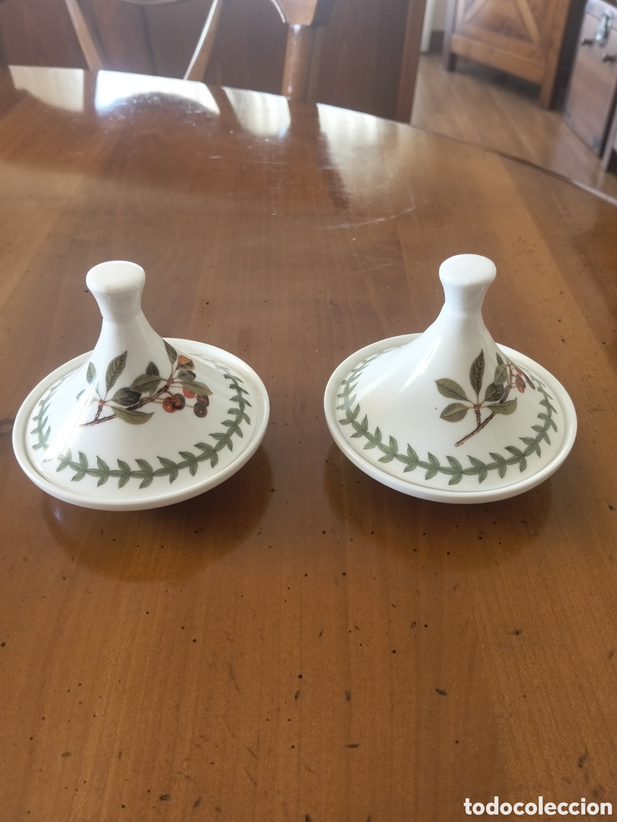 Antiquit&eacute;s: Pareja de Minitajines Decorativas de Porcelana Fina Farimer - Dise&ntilde;o Bot&aacute;nico