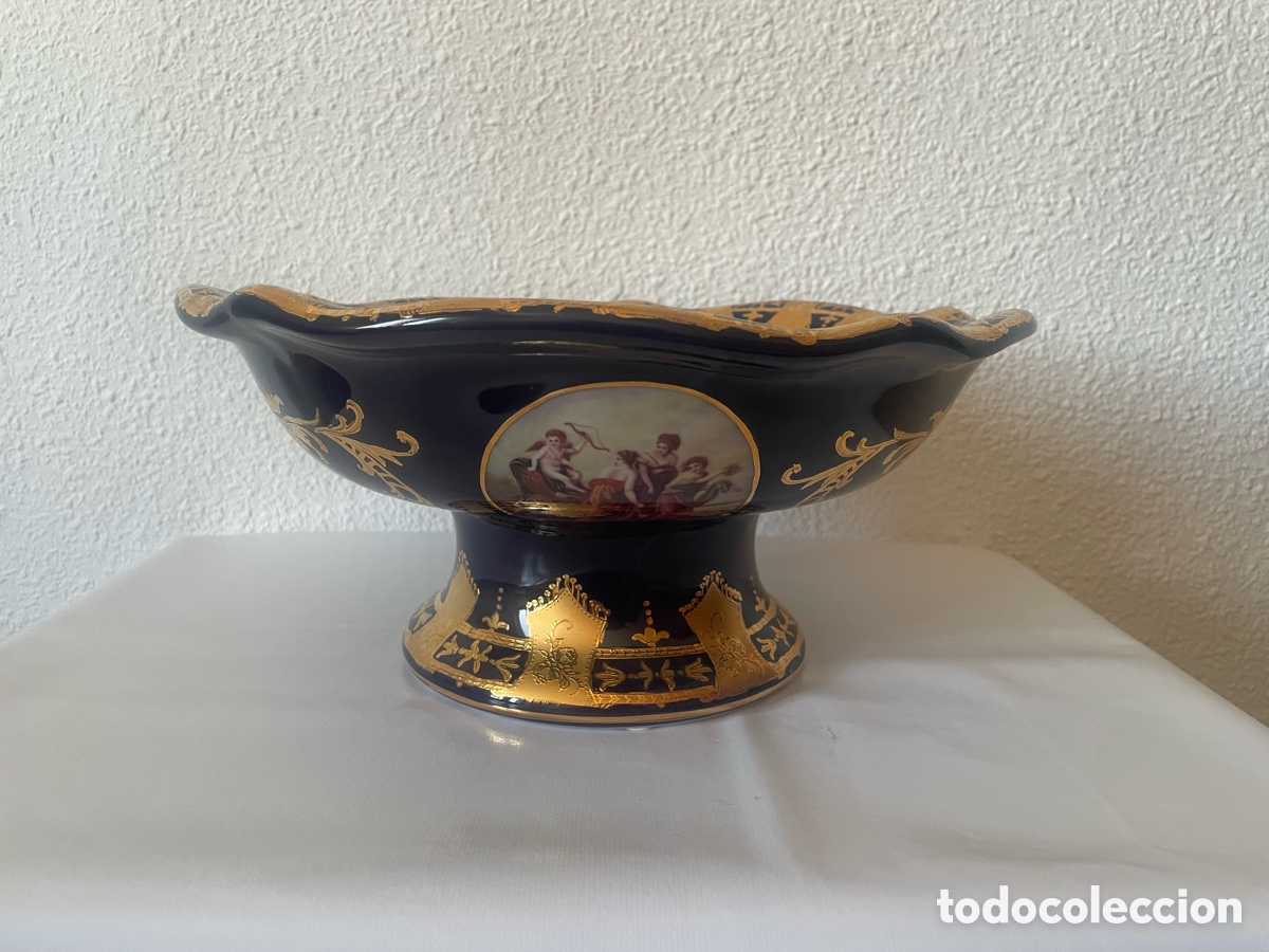 Antig&uuml;edades: Centro de mesa frutero porcelana Retier cobalto y oro