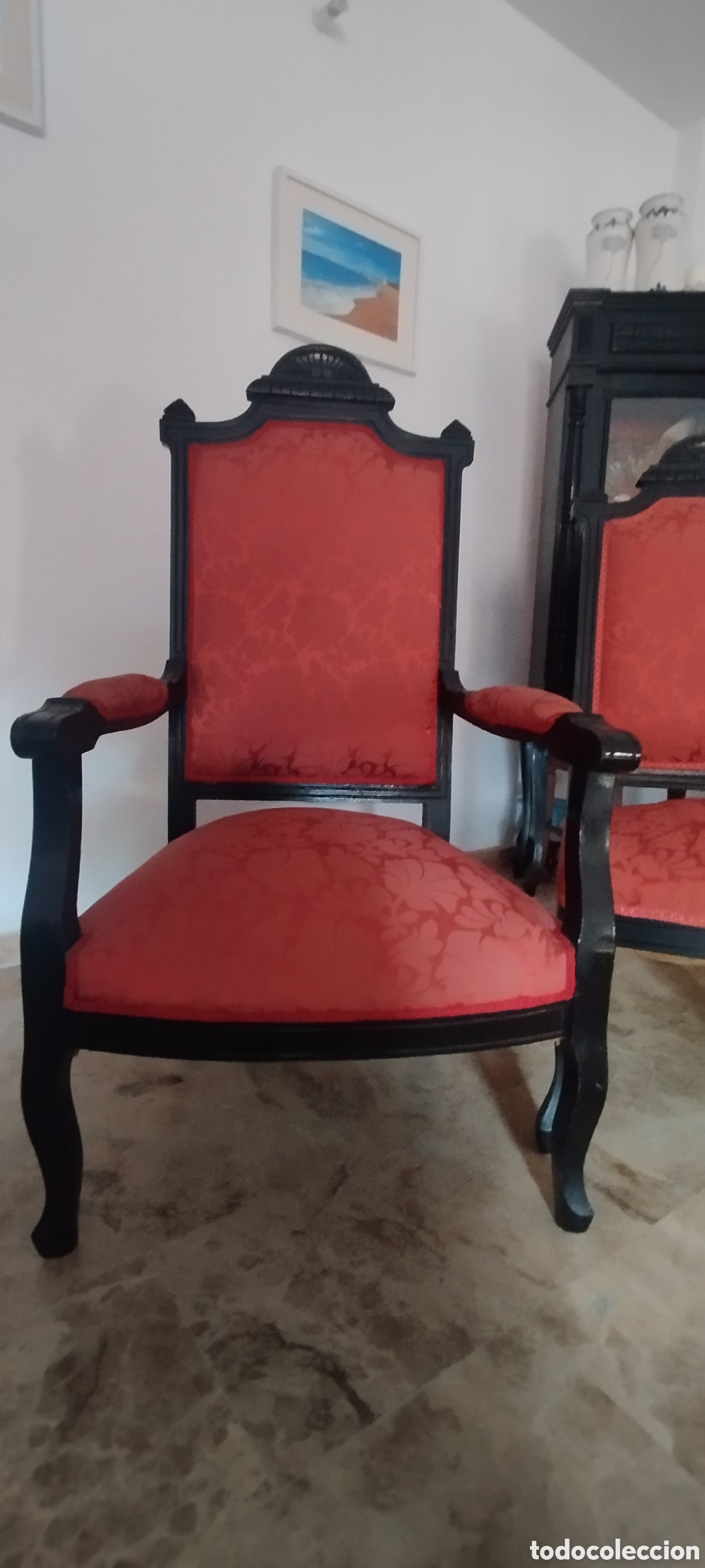 Antiques: Conjunto de sal&oacute;n estilo Isabelino/Alfonsino sof&aacute; ,2 sillones , 6 sillas, madera maciza