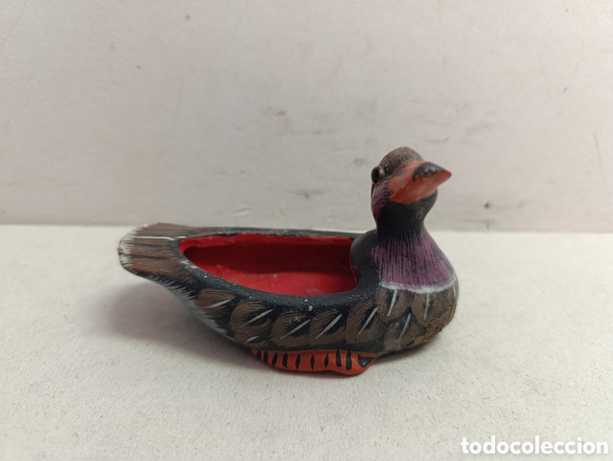 Antig&uuml;edades: PATO DE CERAMICA, CAJA O PORTA ANILLOS. PINTADO A MANO. 10 CM.