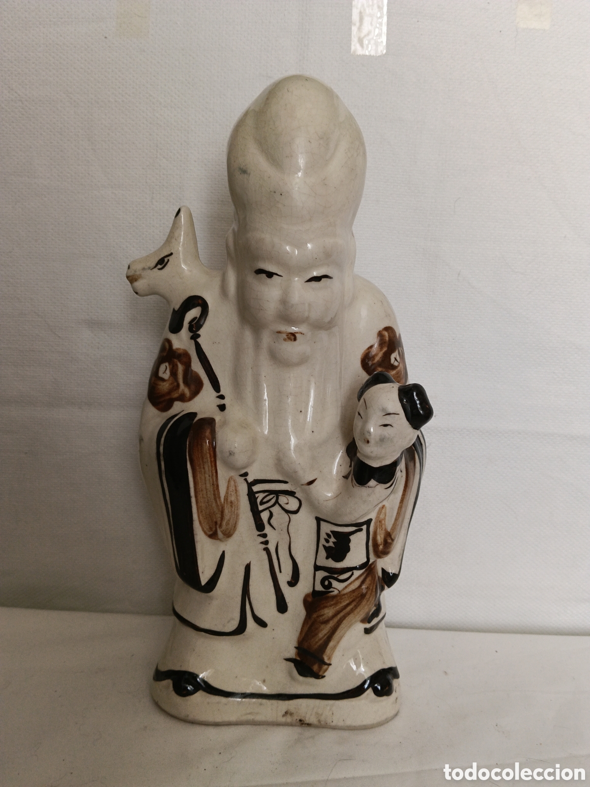Antiquit&auml;ten: Antigua figura china Shou Xing (Shouxing) | Posible Shiwan | Gres esmaltado | 30 cm