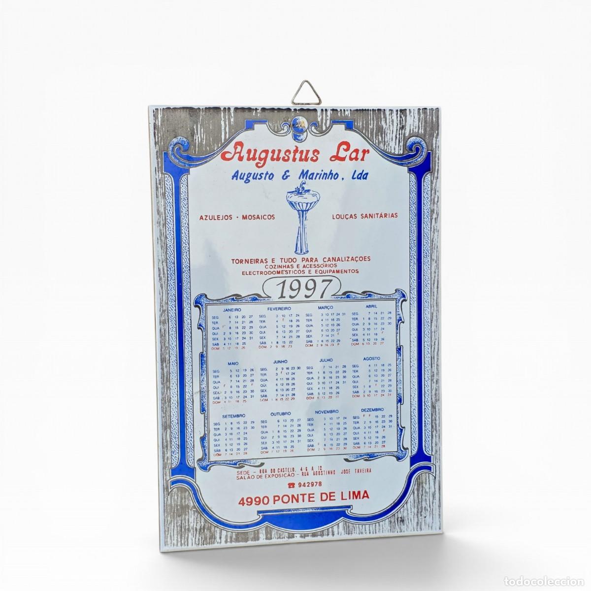 Antig&uuml;edades: Azulejo Calend&aacute;rio Publicit&aacute;rio Augustus Lar &mdash; Ponte de Lima &mdash; 1997