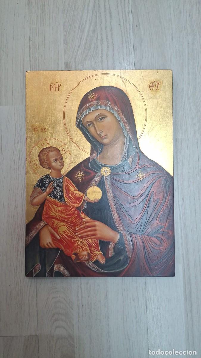 Antig&uuml;edades: Espectacular icono religioso de estilo bizantino tradicional que representa a la Virgen Mar&iacute;a (Theot